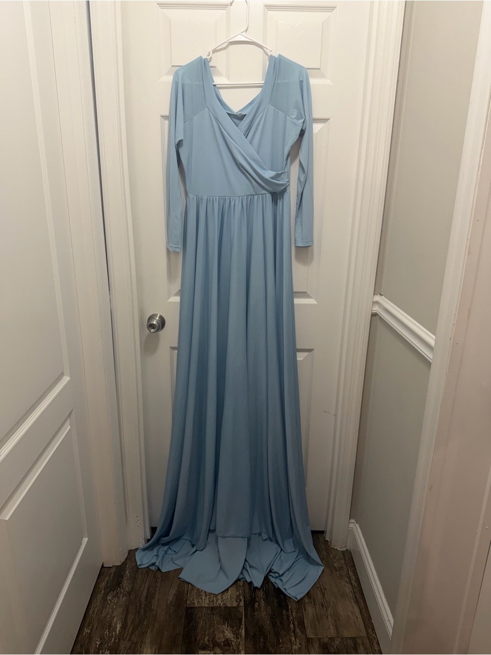 Amazon Light Blue Long Sleeve Wrap Maxi Dress